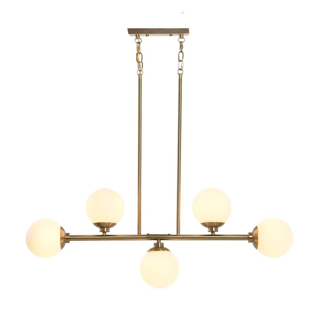 Lorne - 5-Light Brushed Gold Metal and Frosted Glass Chandelier by Robert Stevenson Lighting 5 Lorne - 5-Light Brushed Gold Metal and Frosted Glass Chandelier by Robert Stevenson Lighting - Image 3