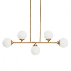 Lorne - 5-Light Brushed Gold Metal and Frosted Glass Chandelier by Robert Stevenson Lighting