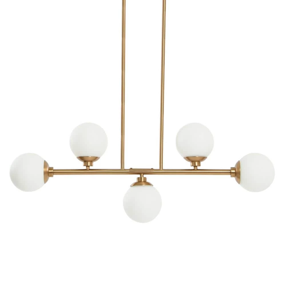 Lorne - 5-Light Brushed Gold Metal and Frosted Glass Chandelier by Robert Stevenson Lighting 3 Lorne - 5-Light Brushed Gold Metal and Frosted Glass Chandelier by Robert Stevenson Lighting