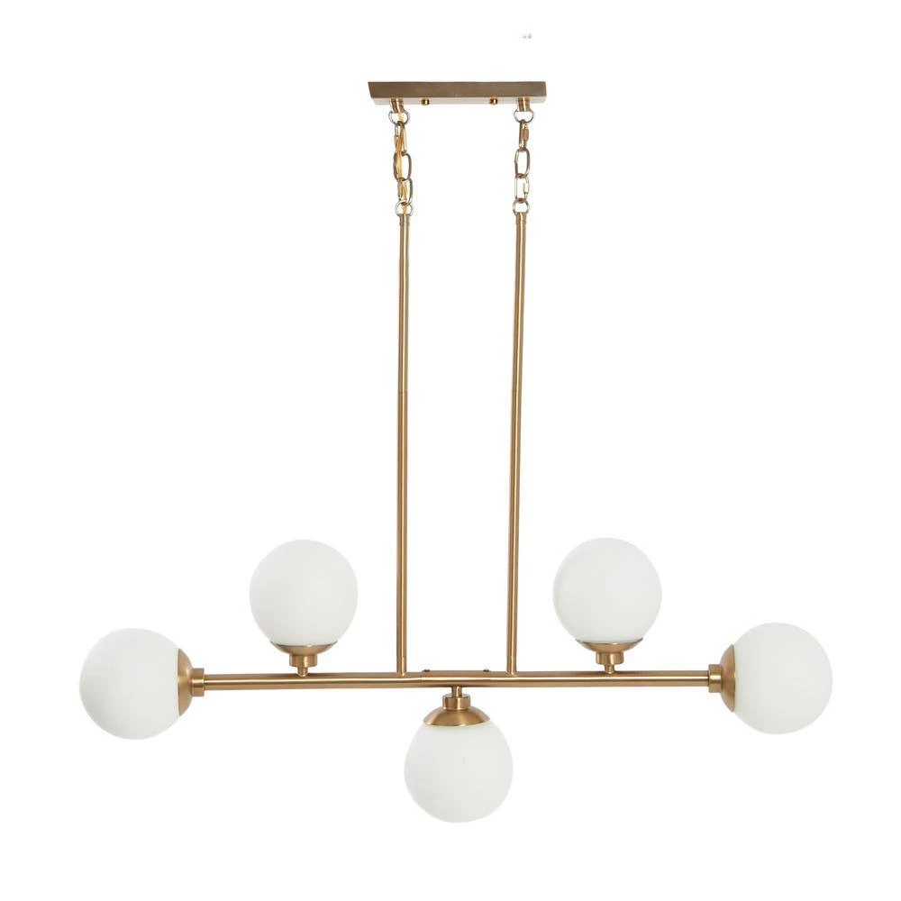 Lorne - 5-Light Brushed Gold Metal and Frosted Glass Chandelier by Robert Stevenson Lighting 4 Lorne - 5-Light Brushed Gold Metal and Frosted Glass Chandelier by Robert Stevenson Lighting - Image 2