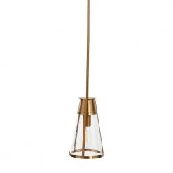 Jaxon - Brushed Gold Metal and Seedy Glass Ceiling 1 Pendant Light by Robert Stevenson Lighting