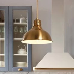 Cooper - Brushed Gold Metal Ceiling Light with Shade by Robert Stevenson Lighting -Litton Lane Sales brushed gold robert stevenson lighting pendant lights ec1155b 31 1000