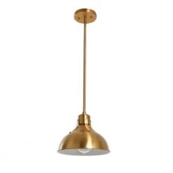 Cooper - Brushed Gold Metal Ceiling Light with Shade by Robert Stevenson Lighting -Litton Lane Sales brushed gold robert stevenson lighting pendant lights ec1155b 4f 1000