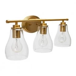 Creston - 23 in. 3-Light Brushed Gold Vanity Light Metal and Glass by Robert Stevenson Lighting -Litton Lane Sales brushed gold robert stevenson lighting vanity lighting ec1162c 1f 1000