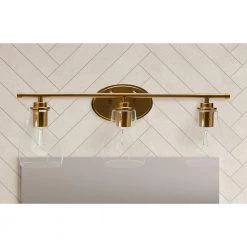 Creston - 23 in. 3-Light Brushed Gold Vanity Light Metal and Glass by Robert Stevenson Lighting -Litton Lane Sales brushed gold robert stevenson lighting vanity lighting ec1162c 31 1000