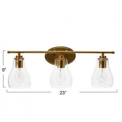 Creston - 23 in. 3-Light Brushed Gold Vanity Light Metal and Glass by Robert Stevenson Lighting -Litton Lane Sales brushed gold robert stevenson lighting vanity lighting ec1162c fa 1000