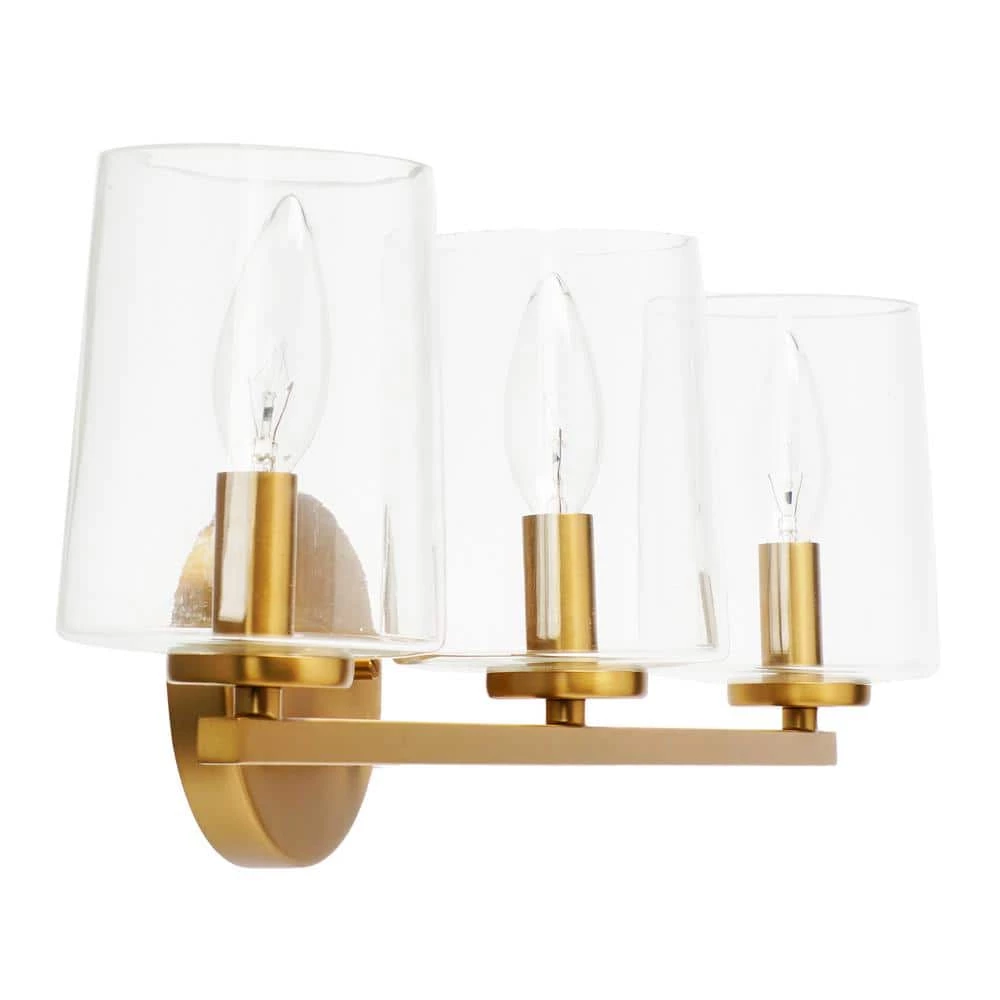Berkley - 23 in. 3-Light Brushed Gold Metal and Glass Vanity Light by Robert Stevenson Lighting 6 Berkley - 23 in. 3-Light Brushed Gold Metal and Glass Vanity Light by Robert Stevenson Lighting - Image 4