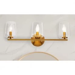 Berkley - 23 in. 3-Light Brushed Gold Metal and Glass Vanity Light by Robert Stevenson Lighting 15 Berkley - 23 in. 3-Light Brushed Gold Metal and Glass Vanity Light by Robert Stevenson Lighting -Litton Lane Sales brushed gold robert stevenson lighting vanity lighting ec1171c 31 1000