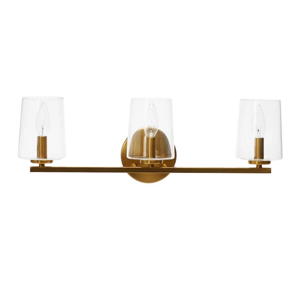 Berkley - 23 in. 3-Light Brushed Gold Metal and Glass Vanity Light by Robert Stevenson Lighting 5 Berkley - 23 in. 3-Light Brushed Gold Metal and Glass Vanity Light by Robert Stevenson Lighting - Image 3