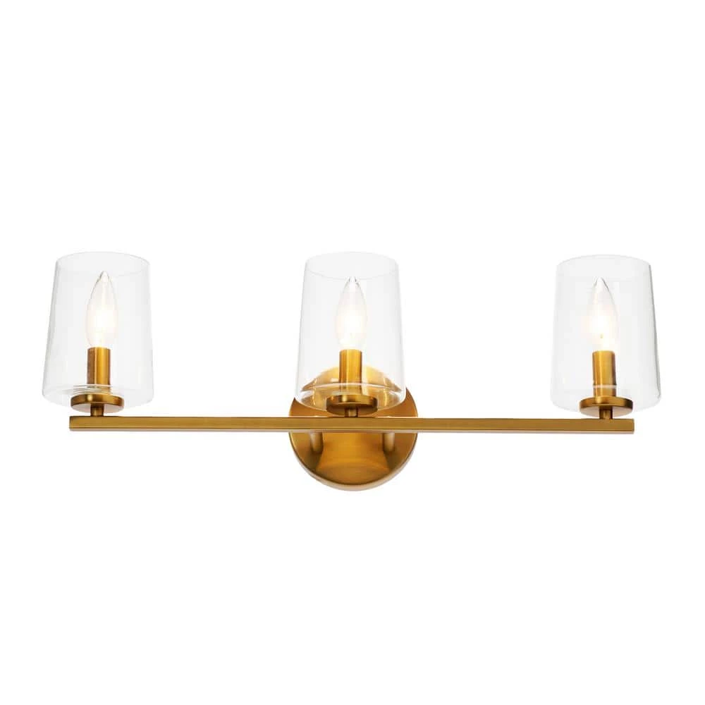 Berkley - 23 in. 3-Light Brushed Gold Metal and Glass Vanity Light by Robert Stevenson Lighting 4 Berkley - 23 in. 3-Light Brushed Gold Metal and Glass Vanity Light by Robert Stevenson Lighting - Image 2