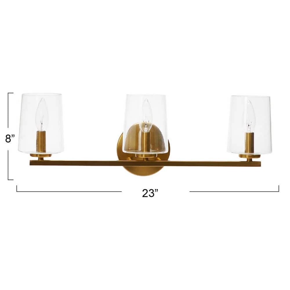 Berkley - 23 in. 3-Light Brushed Gold Metal and Glass Vanity Light by Robert Stevenson Lighting 8 Berkley - 23 in. 3-Light Brushed Gold Metal and Glass Vanity Light by Robert Stevenson Lighting - Image 6