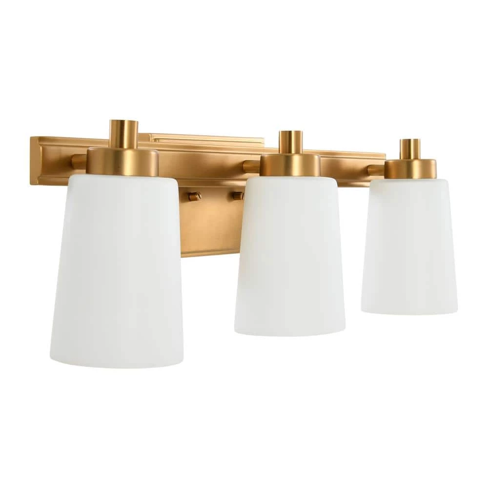Sullivan Park - 3-Light Brushed Gold Metal and Frosted Glass Vanity Light by Robert Stevenson Lighting 6 Sullivan Park - 3-Light Brushed Gold Metal and Frosted Glass Vanity Light by Robert Stevenson Lighting - Image 4