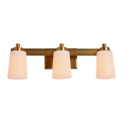 Sullivan Park - 3-Light Brushed Gold Metal and Frosted Glass Vanity Light by Robert Stevenson Lighting 11 Sullivan Park - 3-Light Brushed Gold Metal and Frosted Glass Vanity Light by Robert Stevenson Lighting -Litton Lane Sales brushed gold robert stevenson lighting vanity lighting ec1177c 4f 1000