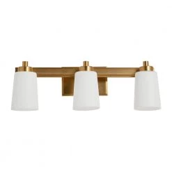 Sullivan Park - 3-Light Brushed Gold Metal and Frosted Glass Vanity Light by Robert Stevenson Lighting
