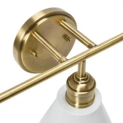 Josie - 24 in. 3-Light White and Antique Brass Vanity Light Metal with Shades by Robert Stevenson Lighting -Litton Lane Sales brushed gold robert stevenson lighting vanity lighting ec1187c 44 1000