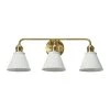 Josie - 24 in. 3-Light White and Antique Brass Vanity Light Metal with Shades by Robert Stevenson Lighting -Litton Lane Sales brushed gold robert stevenson lighting vanity lighting ec1187c 64 1000
