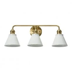 Josie - 24 in. 3-Light White and Antique Brass Vanity Light Metal with Shades by Robert Stevenson Lighting