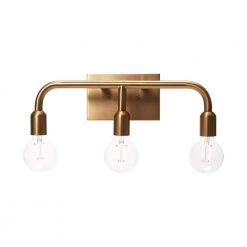 Benson - 3-Light Brushed Gold Metal Exposed Bulb Vanity Light by Robert Stevenson Lighting