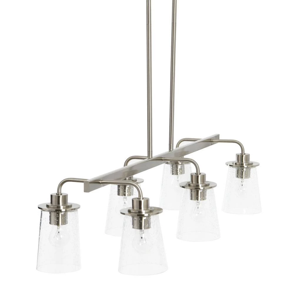 Jameson - 6-Light Brushed Nickel Chandelier Metal and Seedy Glass by Robert Stevenson Lighting 6 Jameson - 6-Light Brushed Nickel Chandelier Metal and Seedy Glass by Robert Stevenson Lighting - Image 4