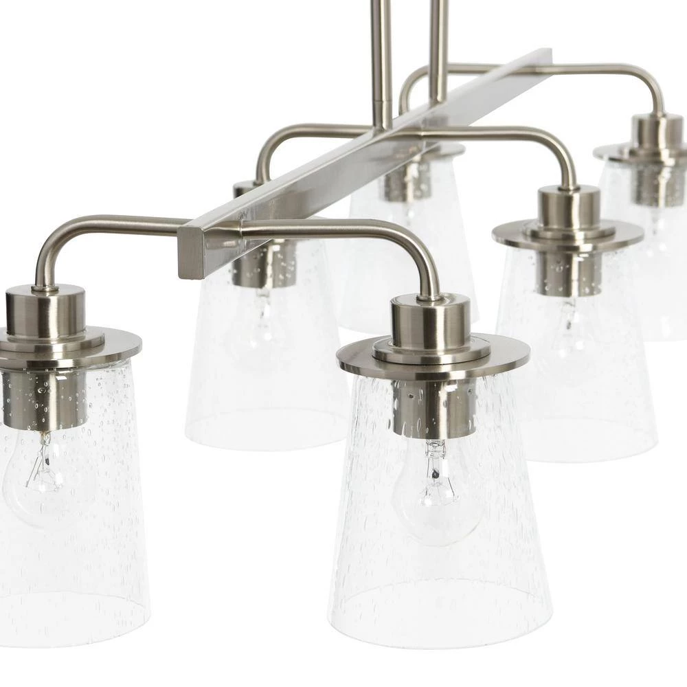 Jameson - 6-Light Brushed Nickel Chandelier Metal and Seedy Glass by Robert Stevenson Lighting 7 Jameson - 6-Light Brushed Nickel Chandelier Metal and Seedy Glass by Robert Stevenson Lighting - Image 5