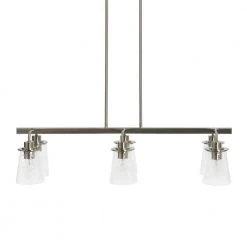 Jameson - 6-Light Brushed Nickel Chandelier Metal and Seedy Glass by Robert Stevenson Lighting