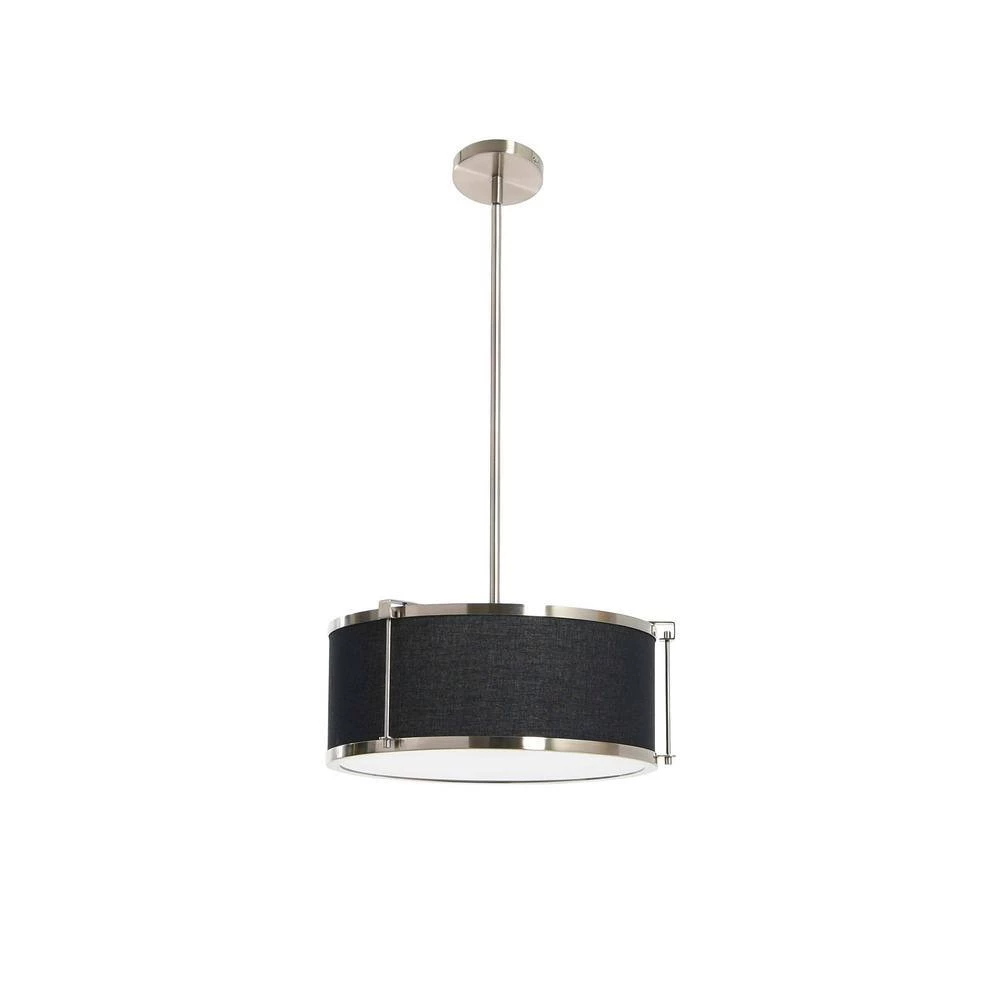 Harrison - 1-Light Black and Brushed Nickel Metal Modern Drum Pendant with Caged Linen Shade by Robert Stevenson Lighting 4 Harrison - 1-Light Black and Brushed Nickel Metal Modern Drum Pendant with Caged Linen Shade by Robert Stevenson Lighting - Image 2