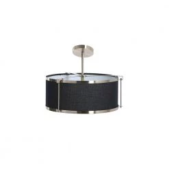 Harrison -1-Light Black and Brushed Nickel Semi-Flush Mount Drum Pendant, Caged Linen Shade by Robert Stevenson Lighting -Litton Lane Sales brushed nickel robert stevenson lighting flush mount lights ec1274 4f 1000