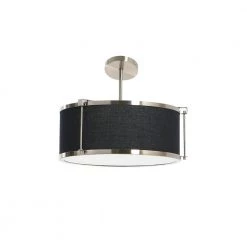 Harrison -1-Light Black and Brushed Nickel Semi-Flush Mount Drum Pendant, Caged Linen Shade by Robert Stevenson Lighting