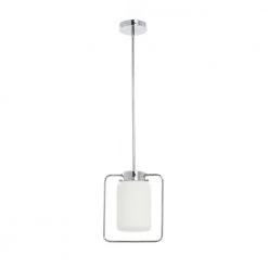 Ezra - Modern 1-Light Chrome Metal and Frosted Glass Pendant Light by Robert Stevenson Lighting -Litton Lane Sales chrome robert stevenson lighting pendant lights ec1311 4f 1000