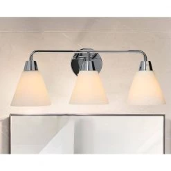 Brody - 23 in. 3-Light Chrome Finish Vanity Light Metal with Frosted Glass by Robert Stevenson Lighting -Litton Lane Sales chrome robert stevenson lighting vanity lighting ec1165c 31 1000
