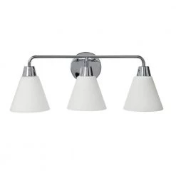 Brody - 23 in. 3-Light Chrome Finish Vanity Light Metal with Frosted Glass by Robert Stevenson Lighting -Litton Lane Sales chrome robert stevenson lighting vanity lighting ec1165c 4f 1000