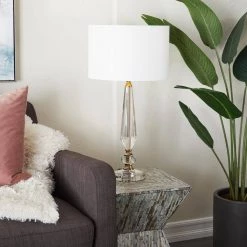 27 In. White Linen Traditional Buffet Lamp by Litton Lane -Litton Lane Sales clear litton lane table lamps 041113 31 1000