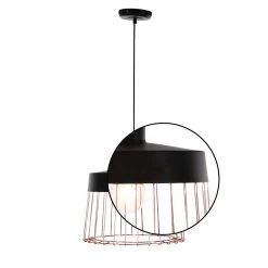 Industrial 1-Light Drum-Shaped Iron Grid Shade with Rose Gold Accents by Litton Lane -Litton Lane Sales copper litton lane chandeliers 59287 4f 1000