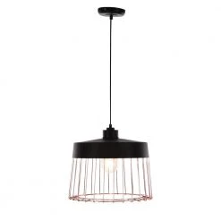 Industrial 1-Light Drum-Shaped Iron Grid Shade with Rose Gold Accents by Litton Lane