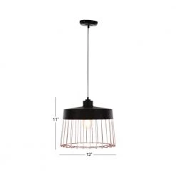 Industrial 1-Light Drum-Shaped Iron Grid Shade with Rose Gold Accents by Litton Lane -Litton Lane Sales copper litton lane chandeliers 59287 76 1000