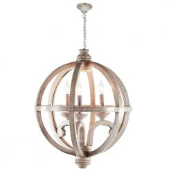 3-Light Gold Wood Chandelier by Litton Lane