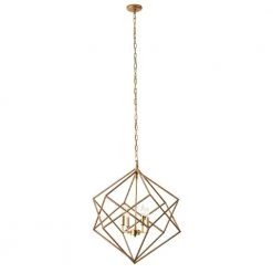4-Light Gold Caged Chandelier with Link Style Chain by Litton Lane