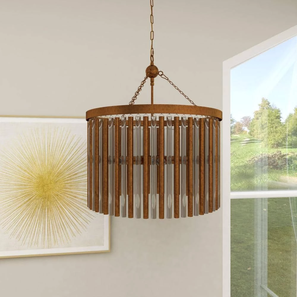6 Light Brass Metal Chandelier by Litton Lane 5 6 Light Brass Metal Chandelier by Litton Lane - Image 3