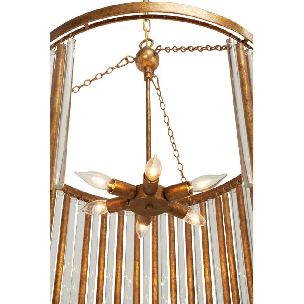 6 Light Brass Metal Chandelier by Litton Lane 9 6 Light Brass Metal Chandelier by Litton Lane - Image 7