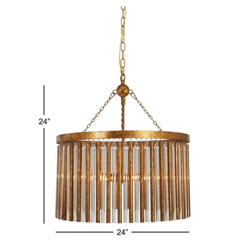 6 Light Brass Metal Chandelier by Litton Lane 12 6 Light Brass Metal Chandelier by Litton Lane - Image 10