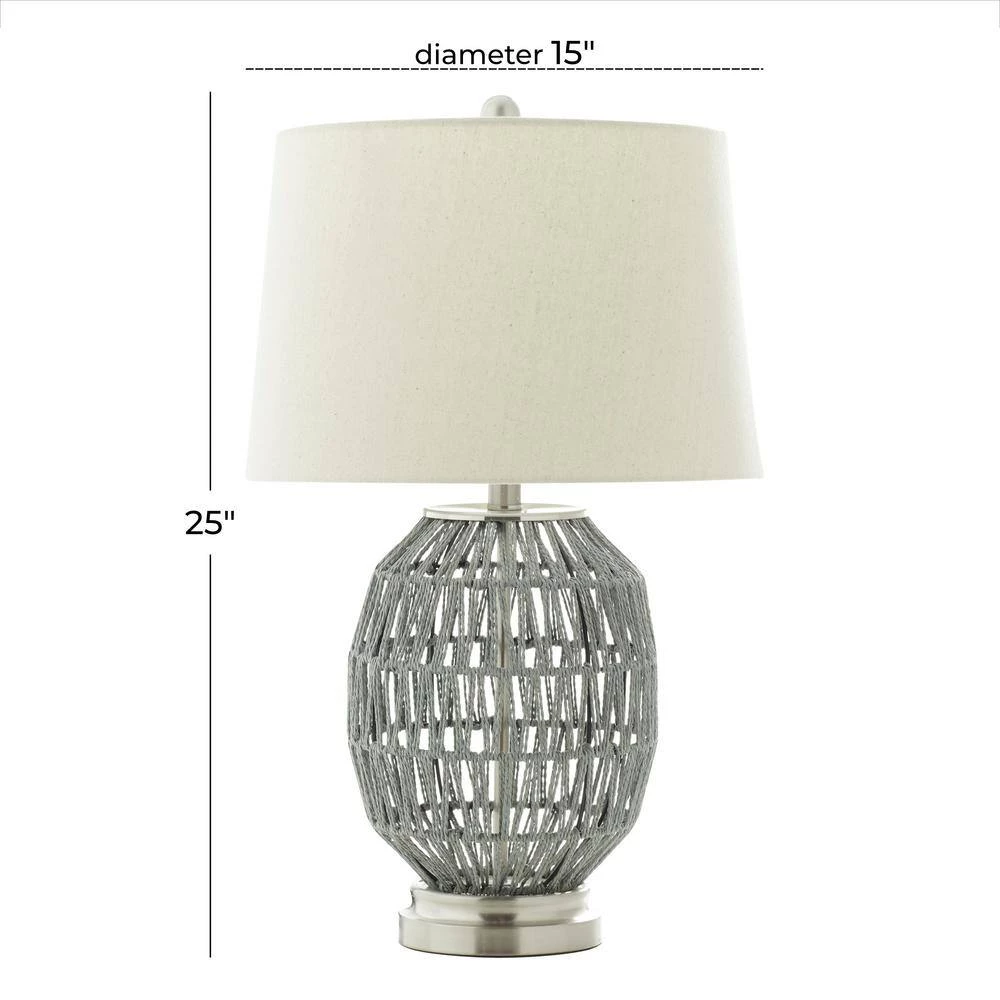 25 in. Grey Cotton Coastal Table Lamp by Litton Lane 9 25 in. Grey Cotton Coastal Table Lamp by Litton Lane - Image 7