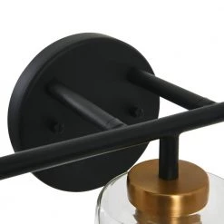 Kendrick - 3-Light Matte Black and Brushed Gold Metal and Glass Vanity Light by Robert Stevenson Lighting -Litton Lane Sales matte black brushed gold robert stevenson lighting vanity lighting ec1166c 1f 1000