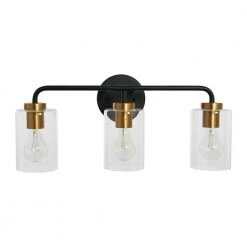 Kendrick - 3-Light Matte Black and Brushed Gold Metal and Glass Vanity Light by Robert Stevenson Lighting -Litton Lane Sales matte black brushed gold robert stevenson lighting vanity lighting ec1166c 4f 1000