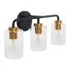 Kendrick - 3-Light Matte Black and Brushed Gold Metal and Glass Vanity Light by Robert Stevenson Lighting -Litton Lane Sales matte black brushed gold robert stevenson lighting vanity lighting ec1166c 64 1000