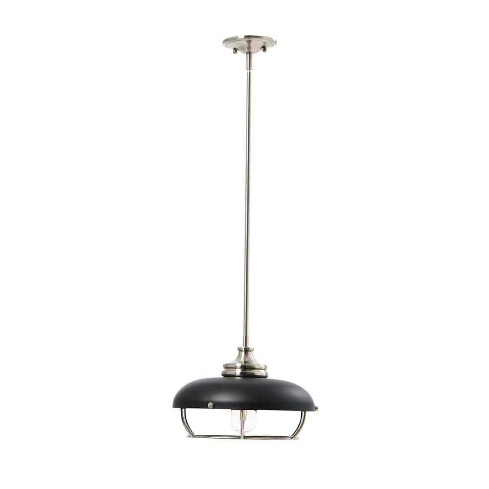 Presley 1-Light Brushed Nickel and Matte Black Caged Metal Pendant Light by Robert Stevenson Lighting 7 Presley 1-Light Brushed Nickel and Matte Black Caged Metal Pendant Light by Robert Stevenson Lighting - Image 5