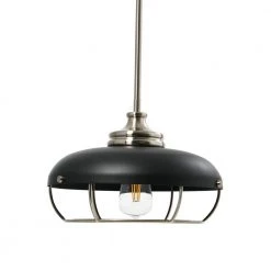 Presley 1-Light Brushed Nickel and Matte Black Caged Metal Pendant Light by Robert Stevenson Lighting