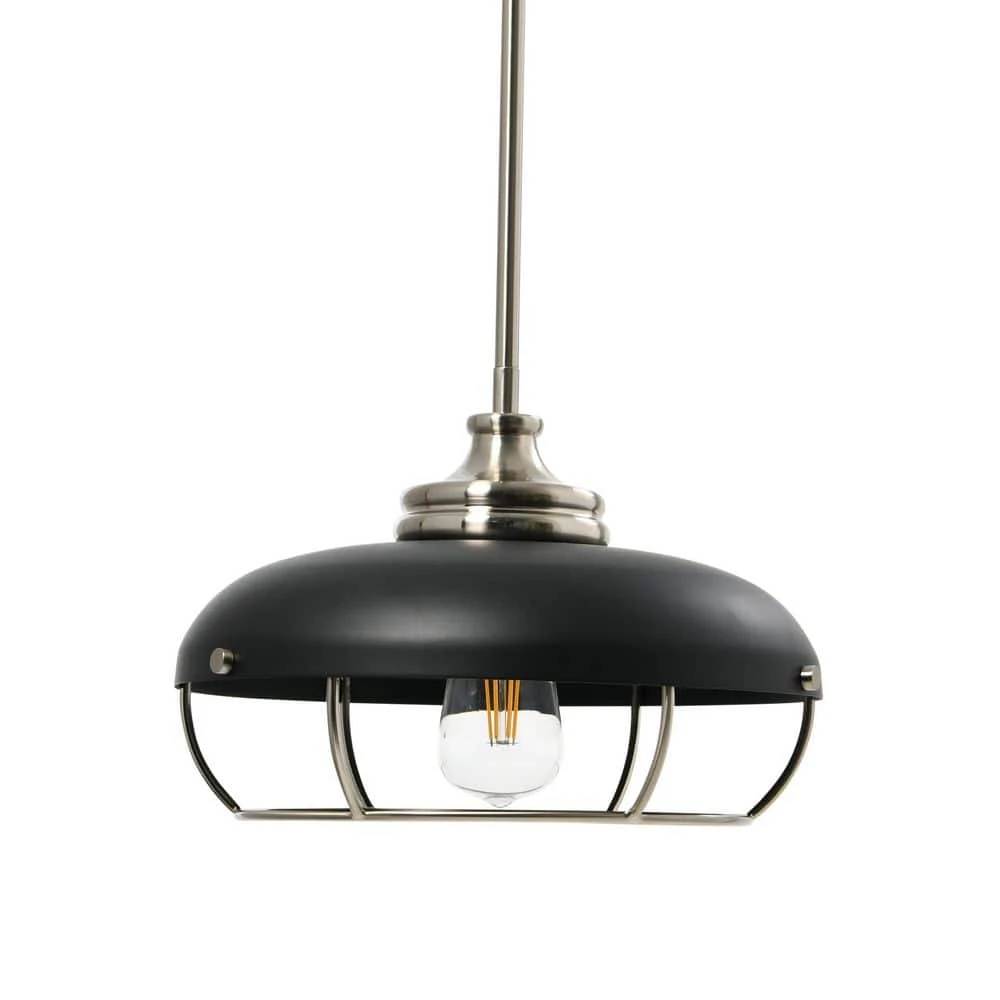 Presley 1-Light Brushed Nickel and Matte Black Caged Metal Pendant Light by Robert Stevenson Lighting 3 Presley 1-Light Brushed Nickel and Matte Black Caged Metal Pendant Light by Robert Stevenson Lighting
