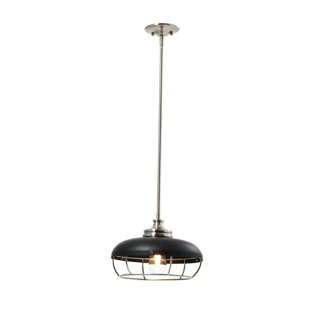 Presley 1-Light Brushed Nickel and Matte Black Caged Metal Pendant Light by Robert Stevenson Lighting 4 Presley 1-Light Brushed Nickel and Matte Black Caged Metal Pendant Light by Robert Stevenson Lighting - Image 2