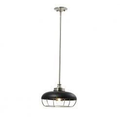 Presley 1-Light Brushed Nickel and Matte Black Caged Metal Pendant Light by Robert Stevenson Lighting 13 Presley 1-Light Brushed Nickel and Matte Black Caged Metal Pendant Light by Robert Stevenson Lighting -Litton Lane Sales matte black brushed nickel robert stevenson lighting chandeliers ec1345 fa 1000