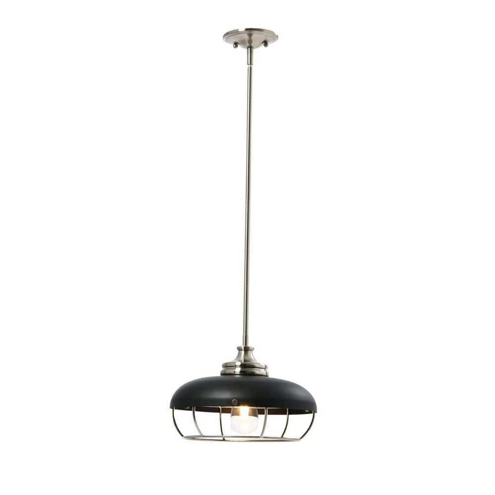 Presley 1-Light Brushed Nickel and Matte Black Caged Metal Pendant Light by Robert Stevenson Lighting 8 Presley 1-Light Brushed Nickel and Matte Black Caged Metal Pendant Light by Robert Stevenson Lighting - Image 6